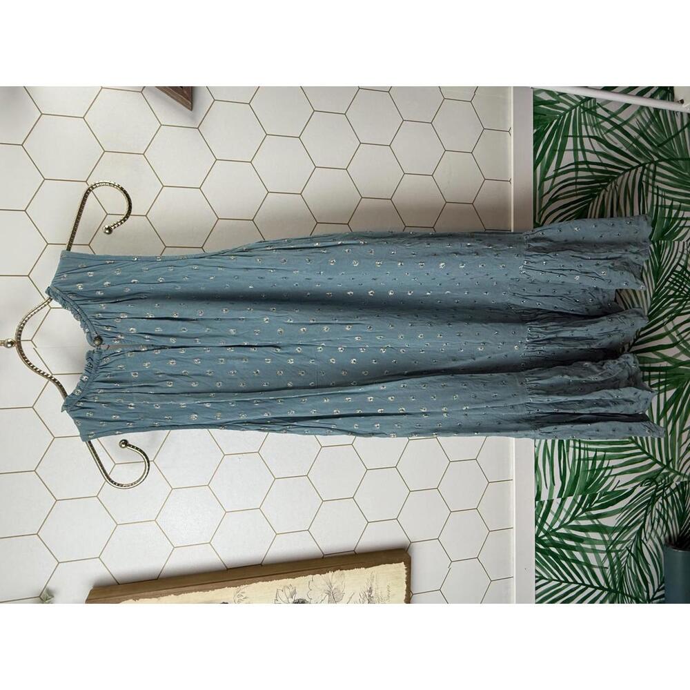 Anthropologie Natalie Sleeveless Shift Blue Ruffle Metallic Dress - Size - Small - Picture 4 of 7